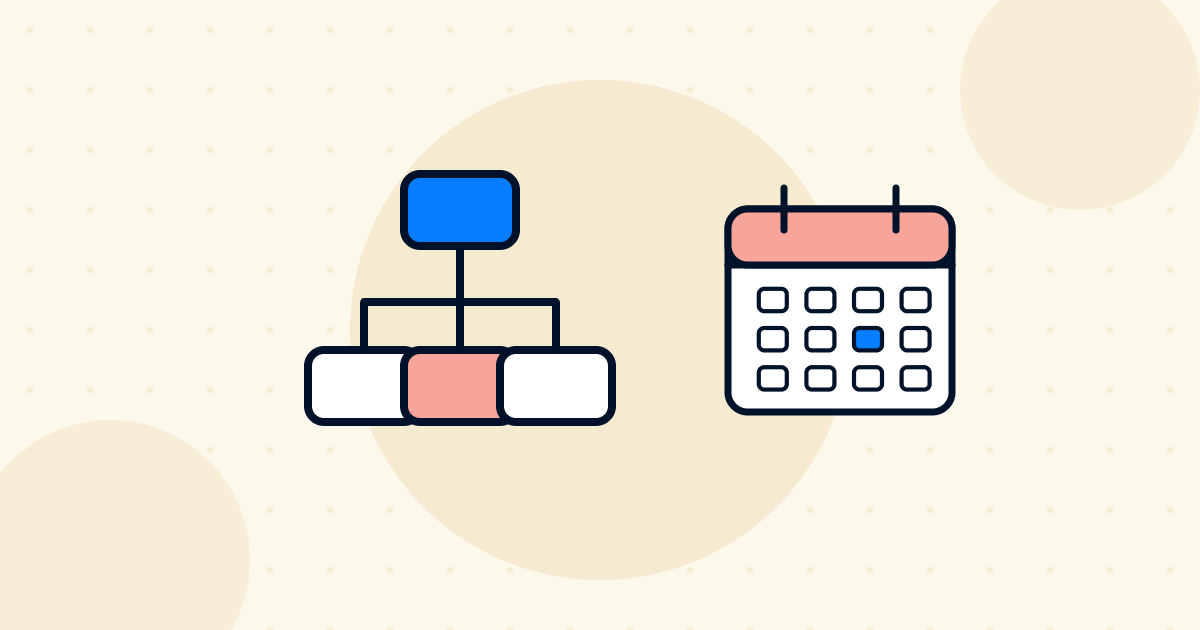 Workforce planning illustration showing an org chart and a calendar
