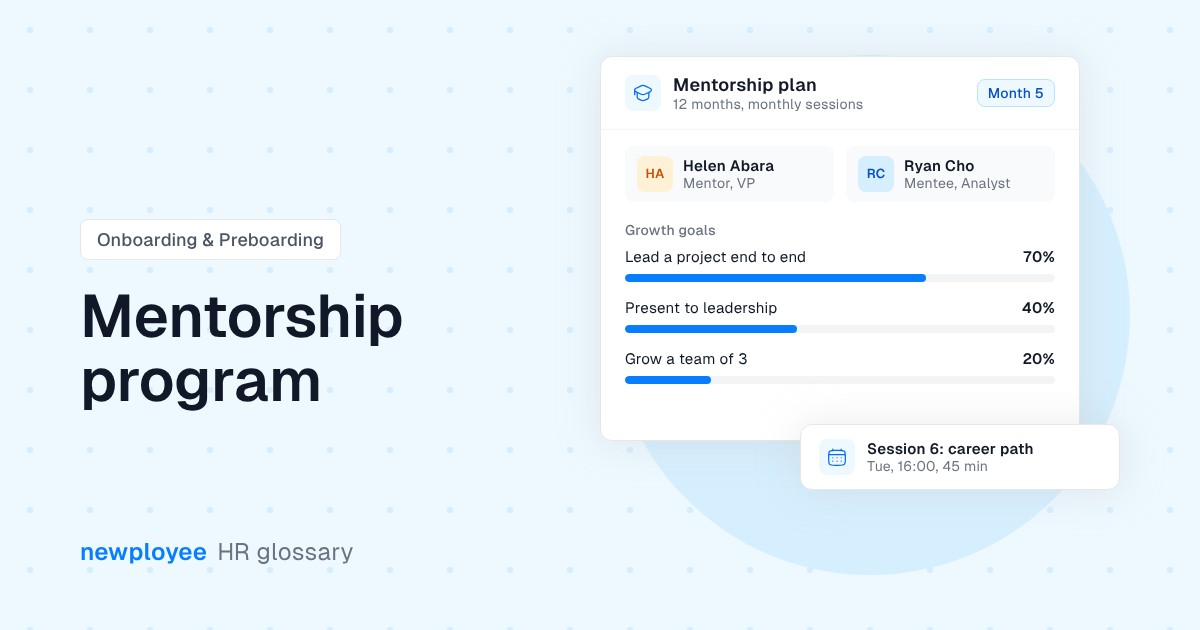Mentorship program illustrated with an example HR app card