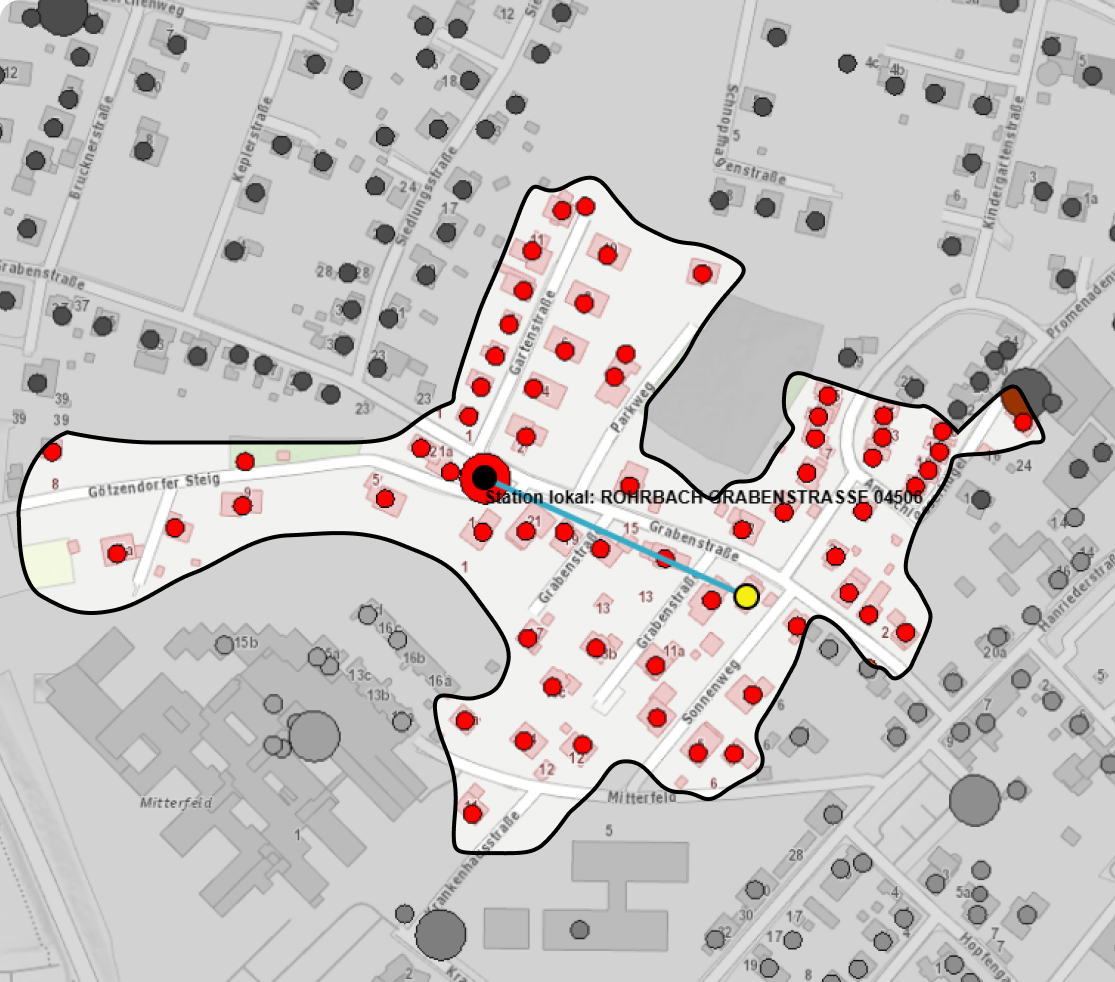 Einzugsgebiet der Energiegemeinschaft Pichlmühle. Attersee bis zur nördlichen Grenze bei Abtsdorf und Mondsee.
