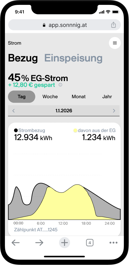 Bildschirme der sonnnig App. Mitgiederverwaltung und Mobile Ansicht über den eigenen Strom.