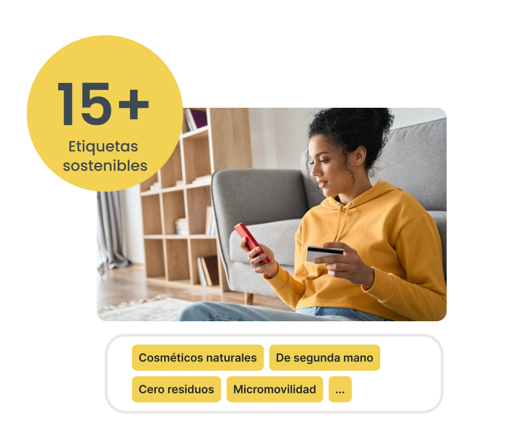 Icono de etiquetas y categorías sostenibles personalizadas de Tapix para filtrar transacciones eco