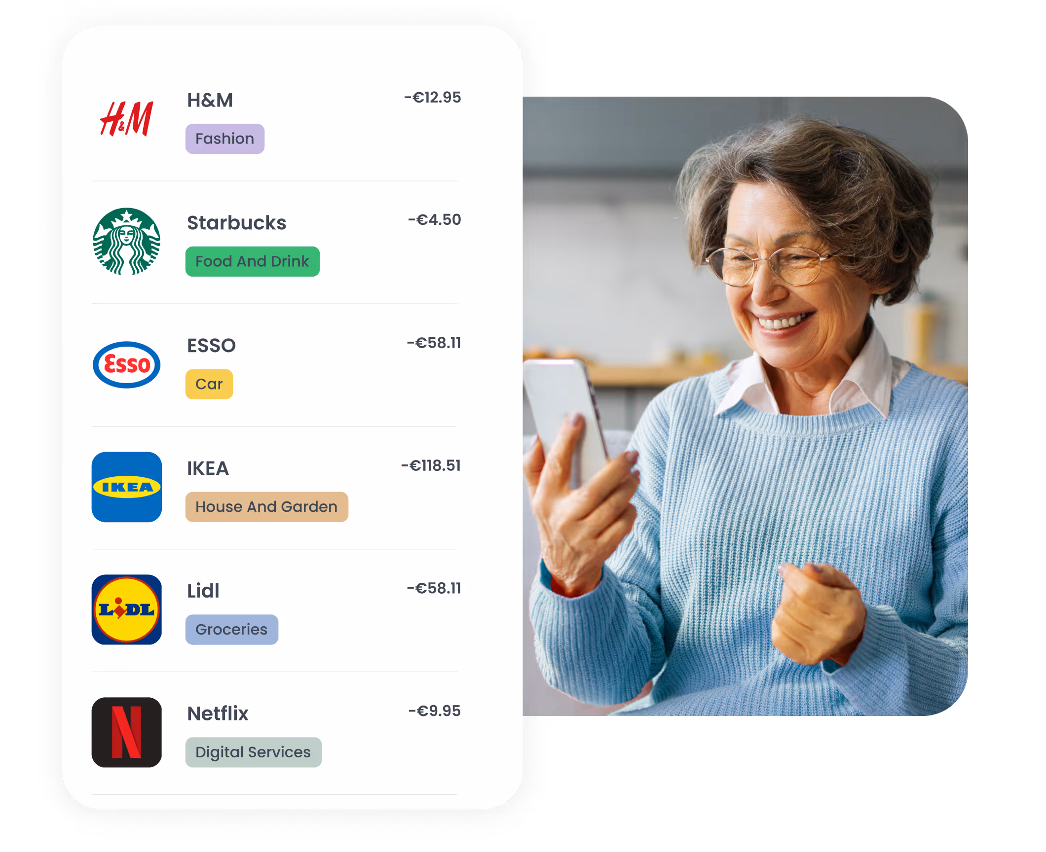 UI example demonstrating Visa and Mastercard mandate compliance through visible merchant logos on transactions.