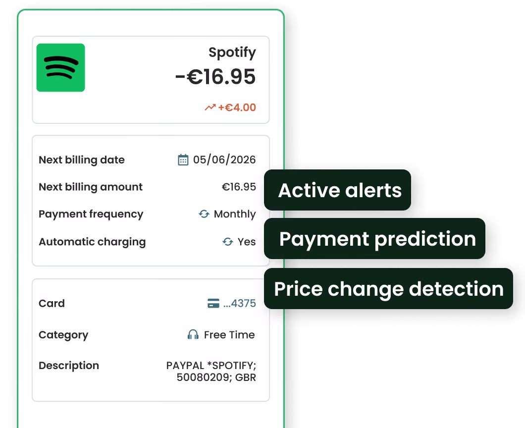 Recurring card payments identified separately from one-off transactions