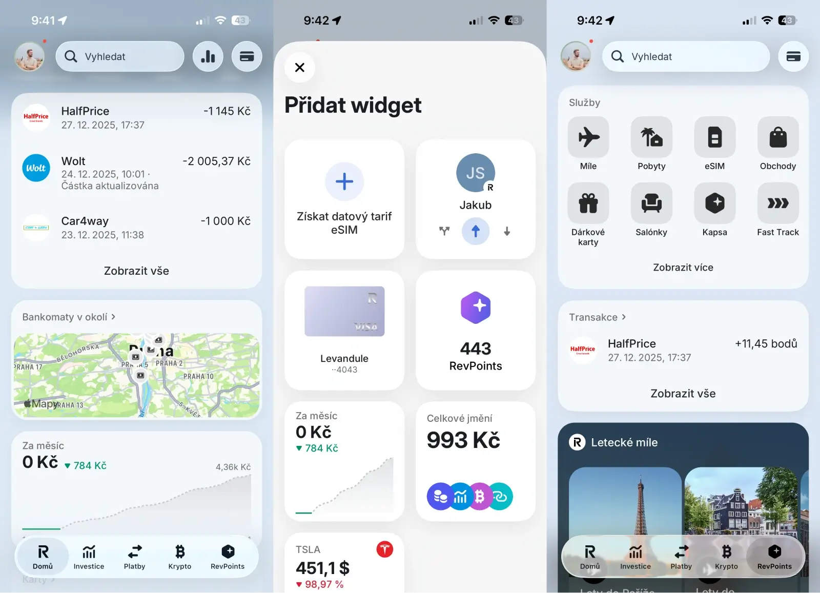 Customisable dashboard in Revolut