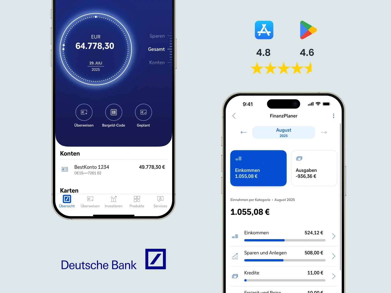 Deutsche Bank app visuals with app store ratings