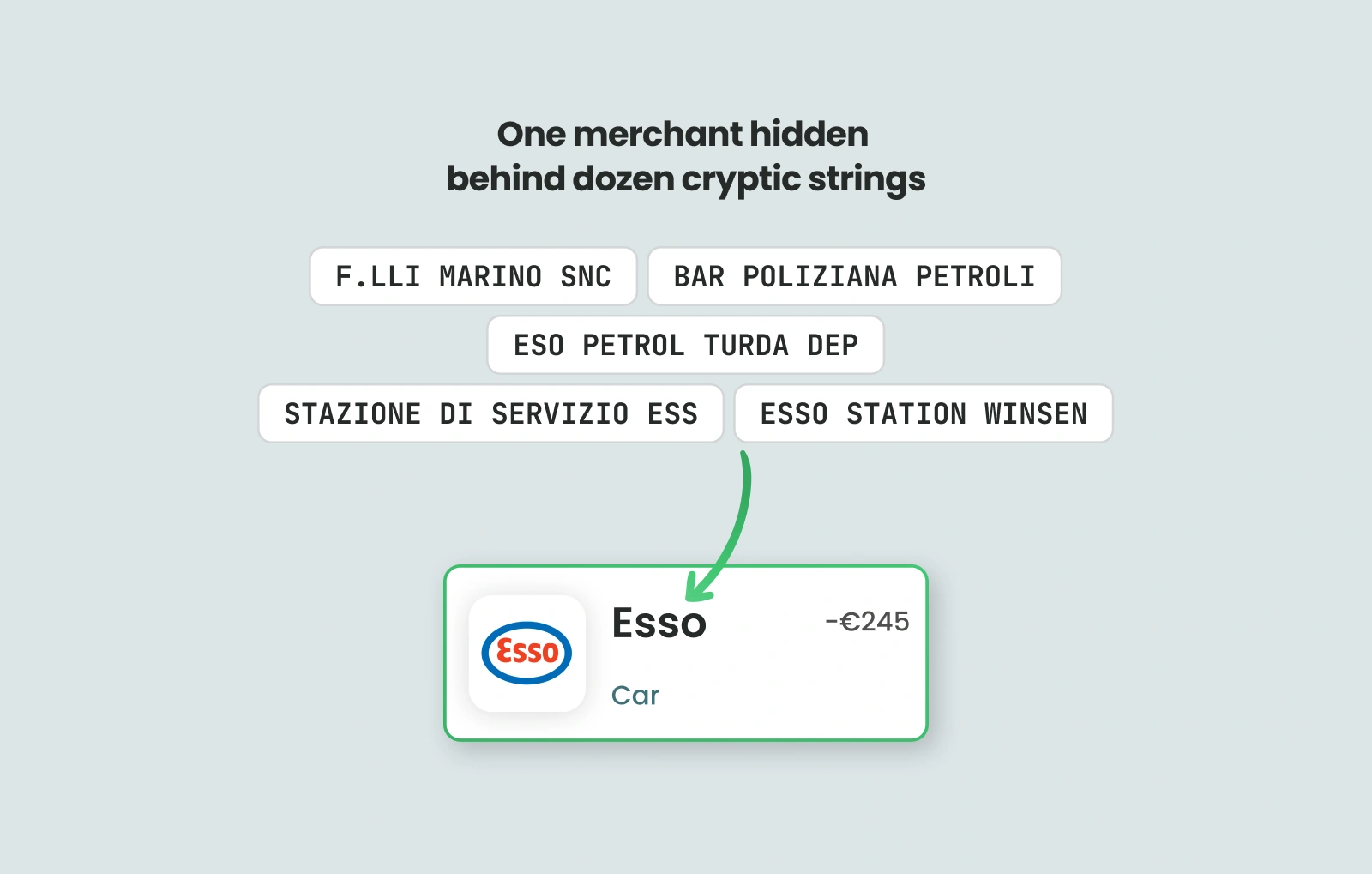 Transaction enriched with the real merchant name and logo