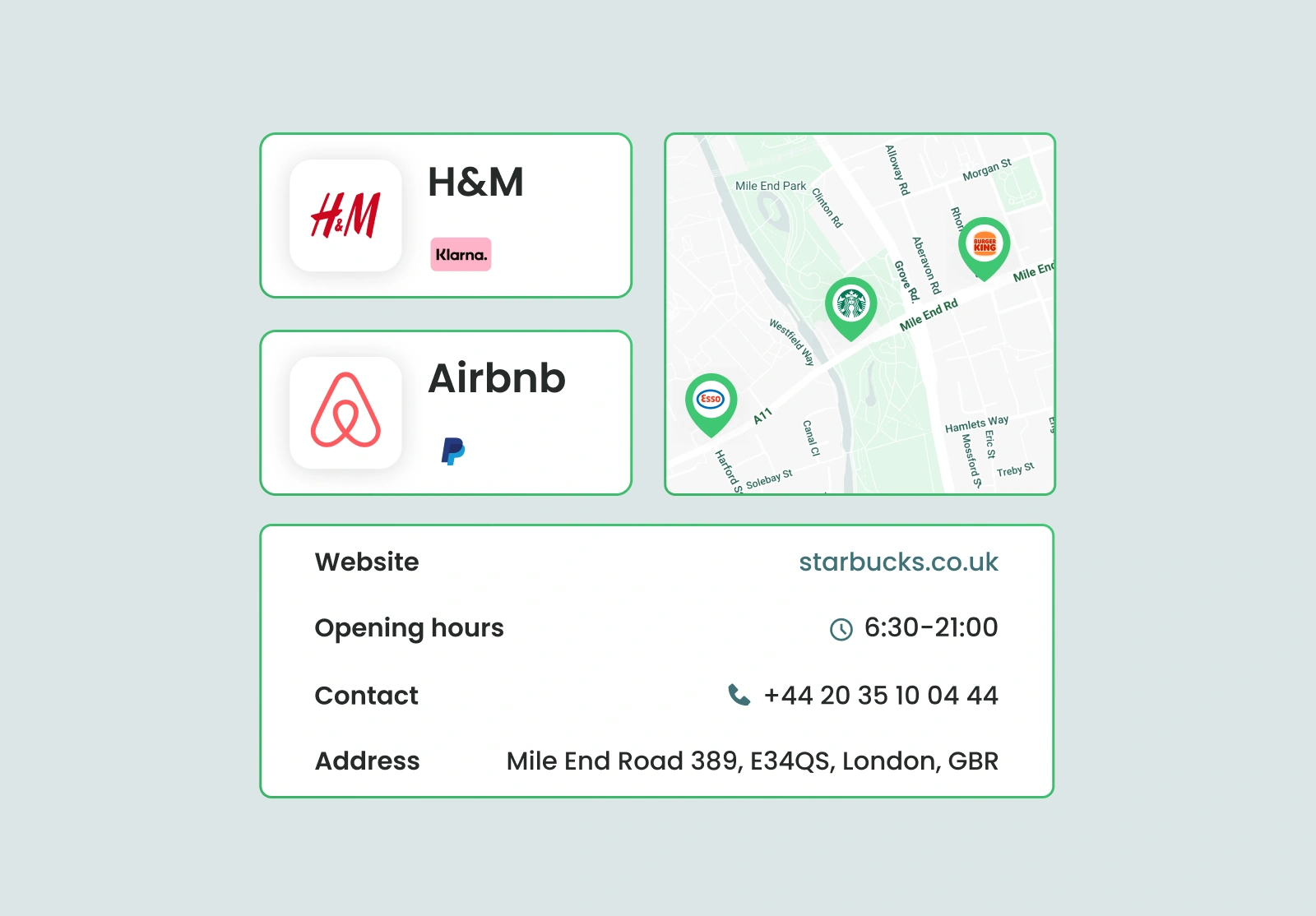 Enriched transaction showing the store location, phone number and website of the merchant