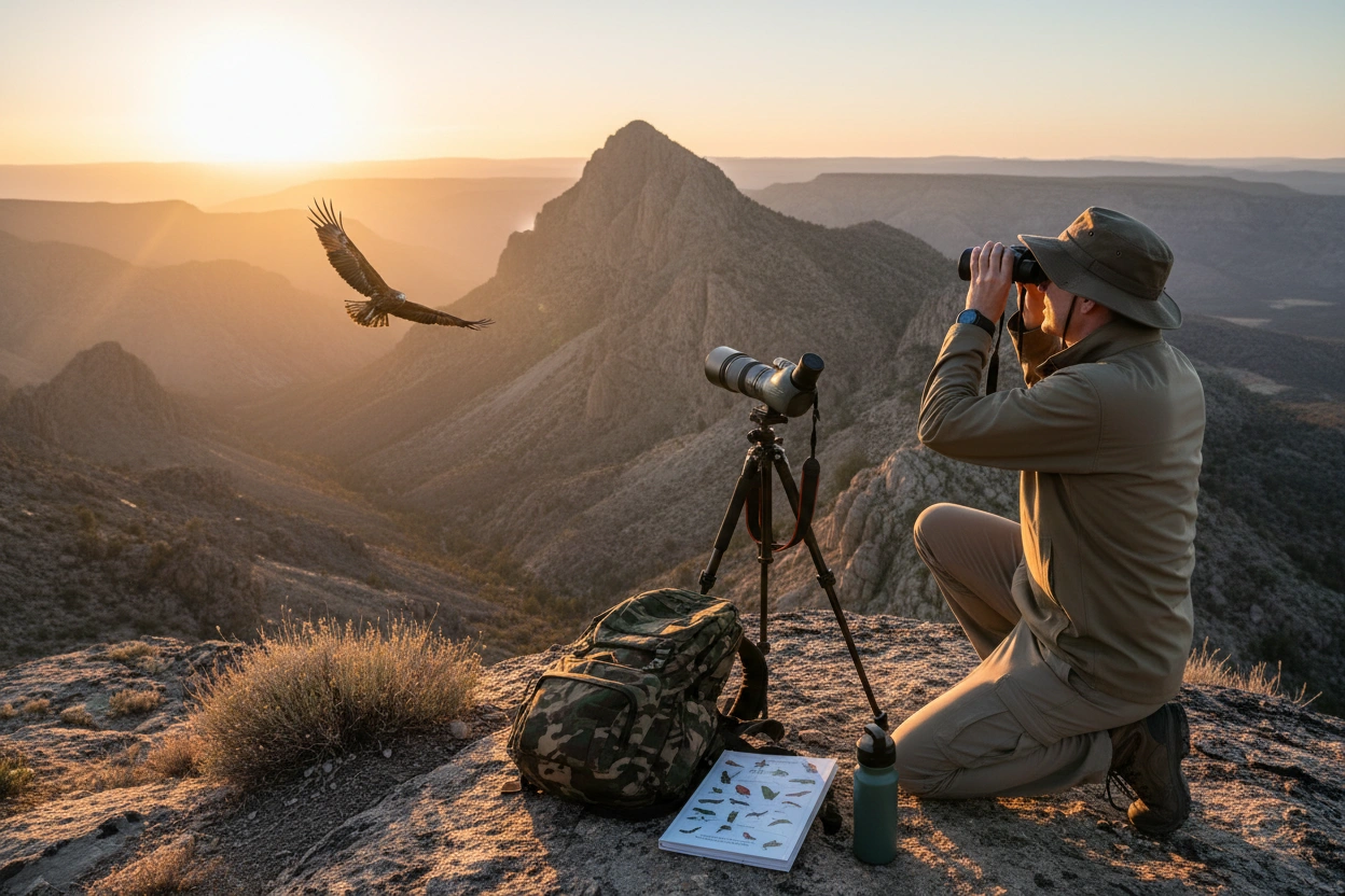 Professional image illustrating Essential Birdwatching Gear for Spotting Raptors
