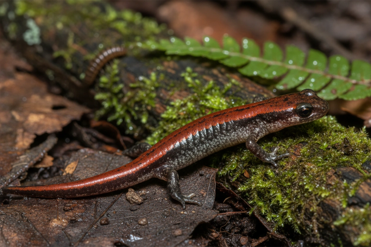 Professional image illustrating 1. Eastern Red-Backed Salamander (Plethodon cinereus)