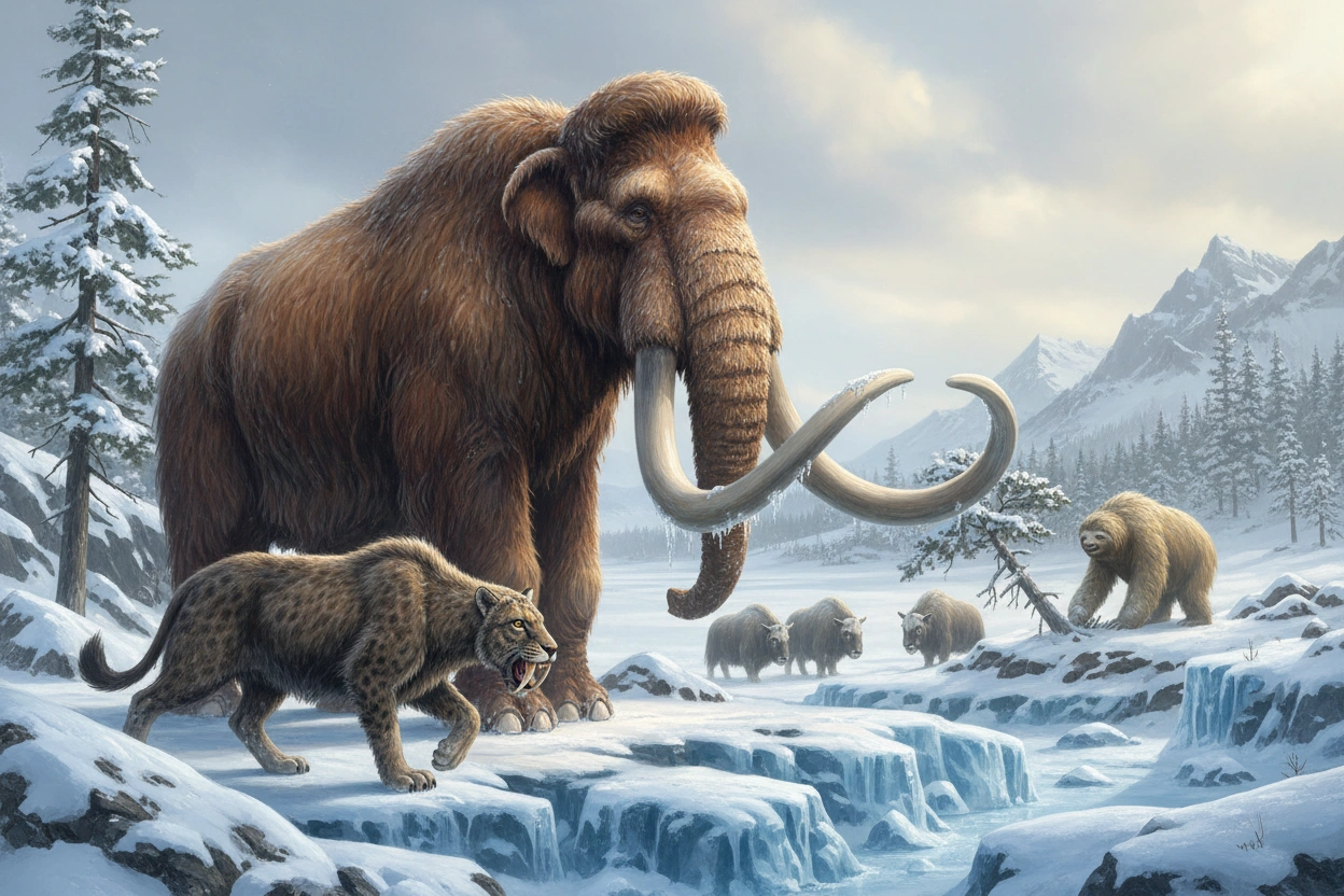 Professional image illustrating The Adaptations of Prehistoric Animals During the Ice Age