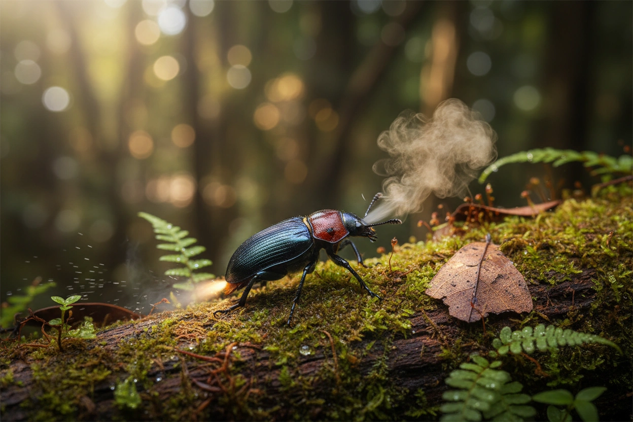 Professional image illustrating 1. The Bombardier Beetle