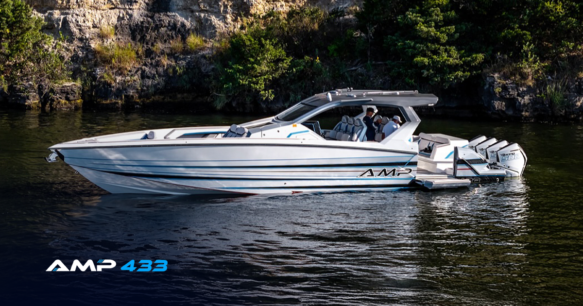 green and black 2025 AMP 333 Center console high performance boat in water