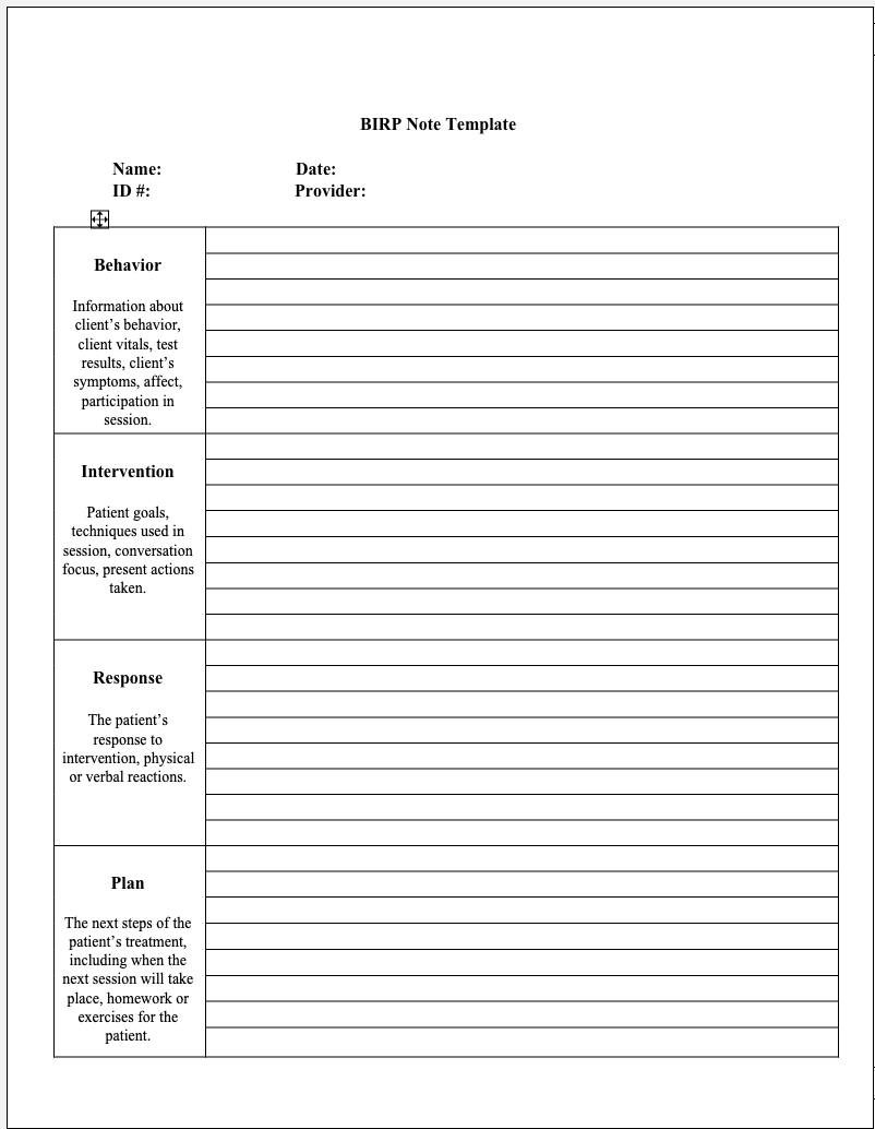 BIRP note template