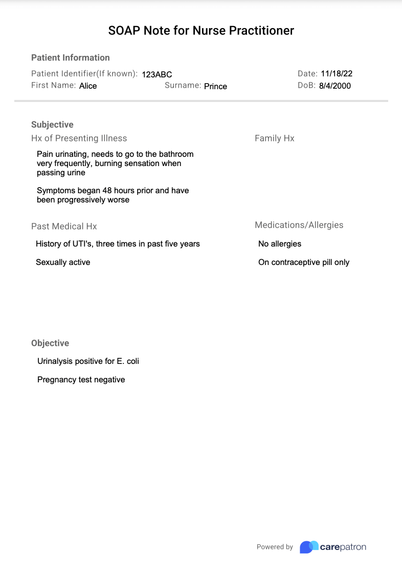 Nursing SOAP note example