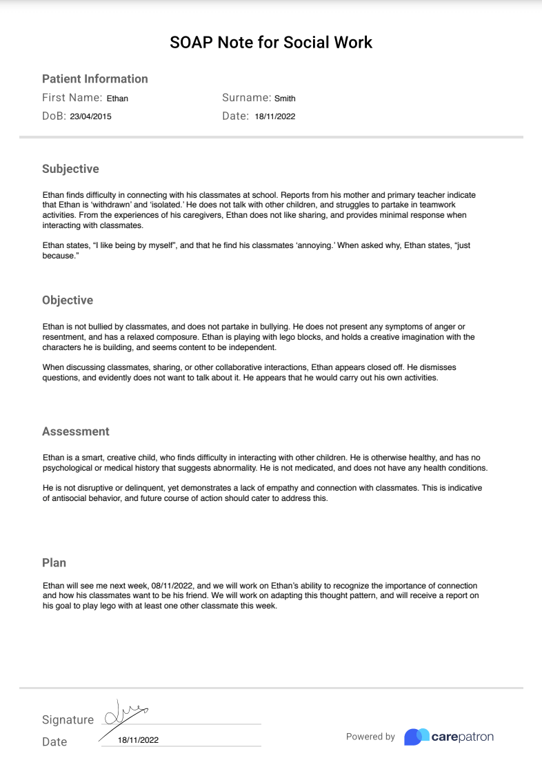 Social Work SOAP Note Example (Sample)