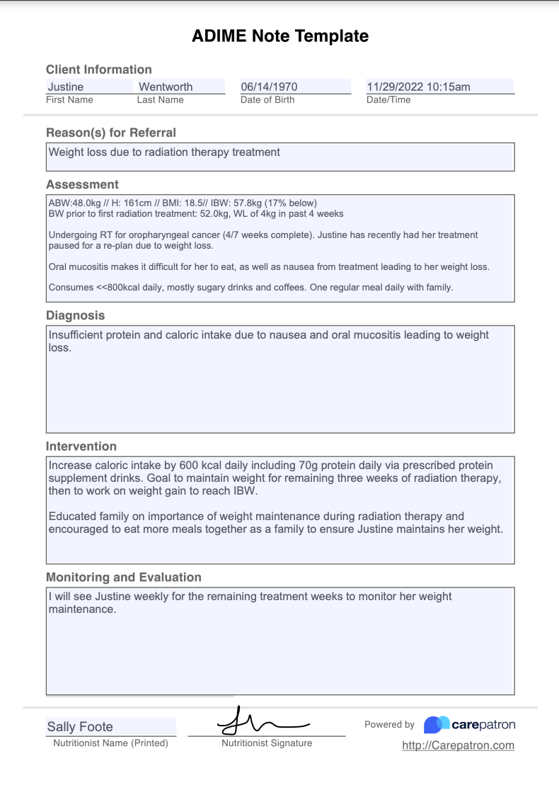 ADIME Note Example (Sample)