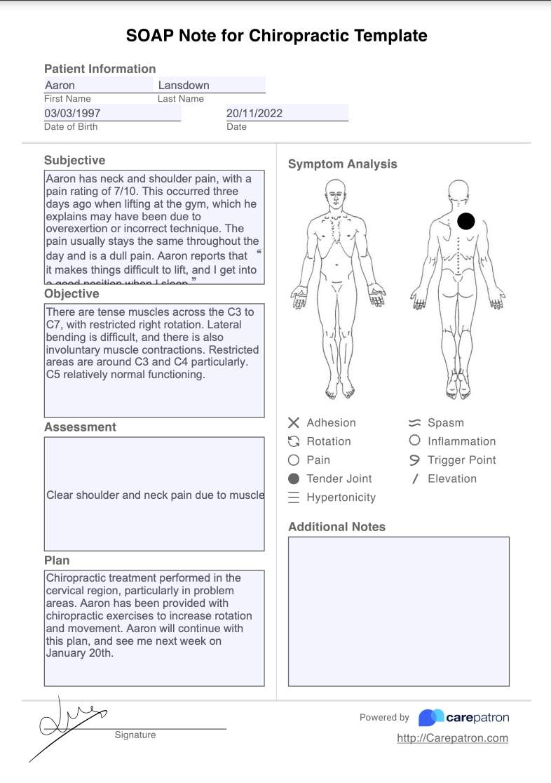 Chiropractic SOAP Note Example (Sample)