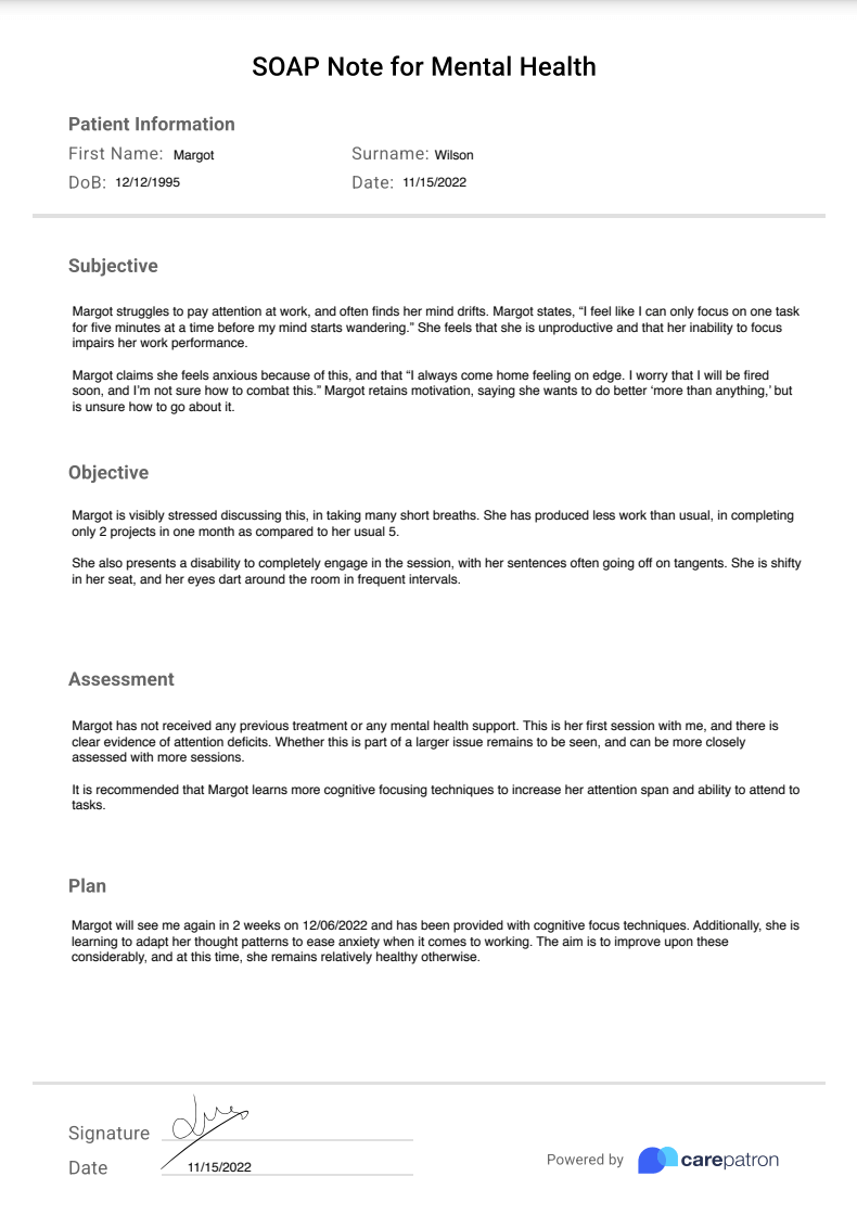 Chiropractic treatment Plan Example (sample)