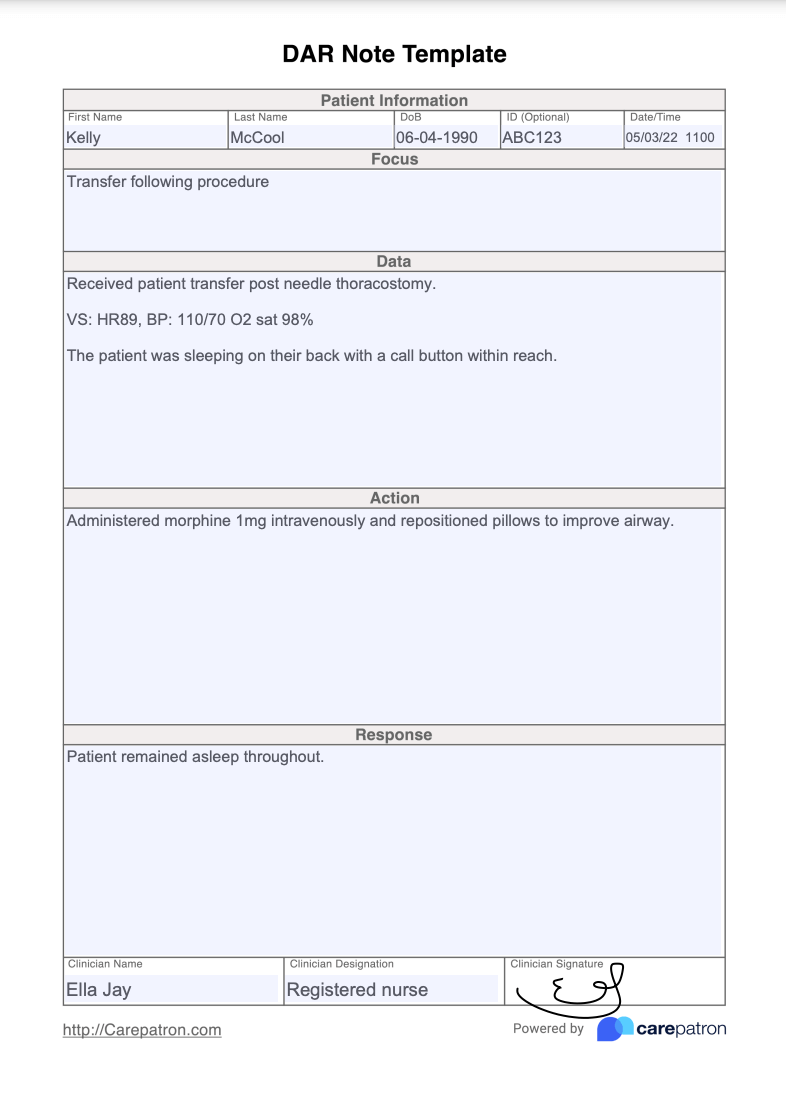 DAR Note Example (Sample)