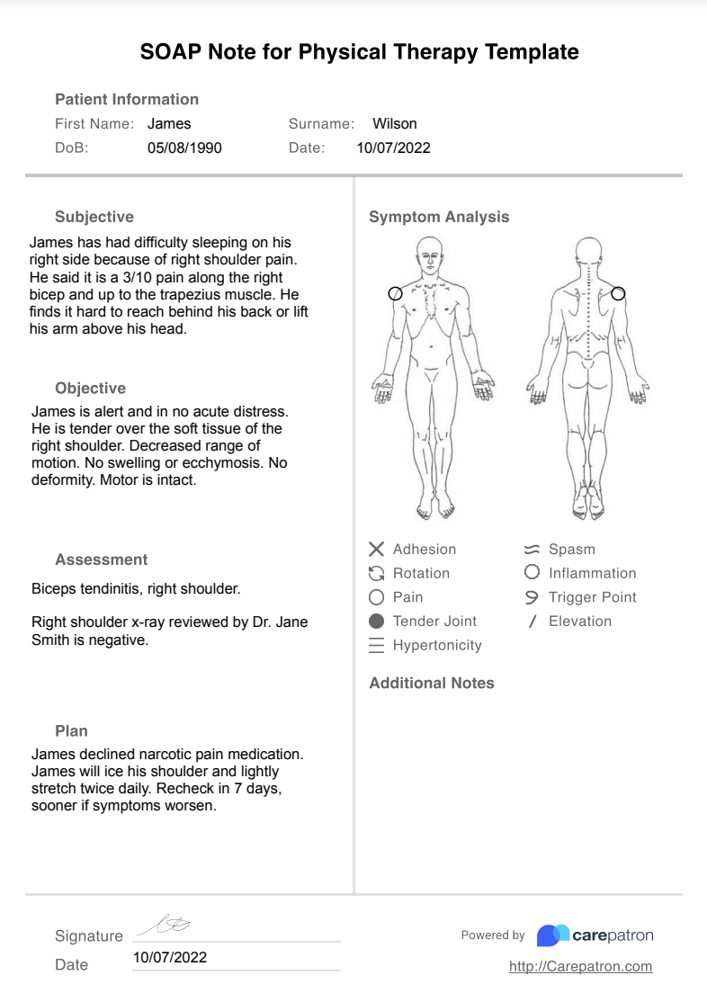 Physical Therapy SOAP Note Example (Sample)