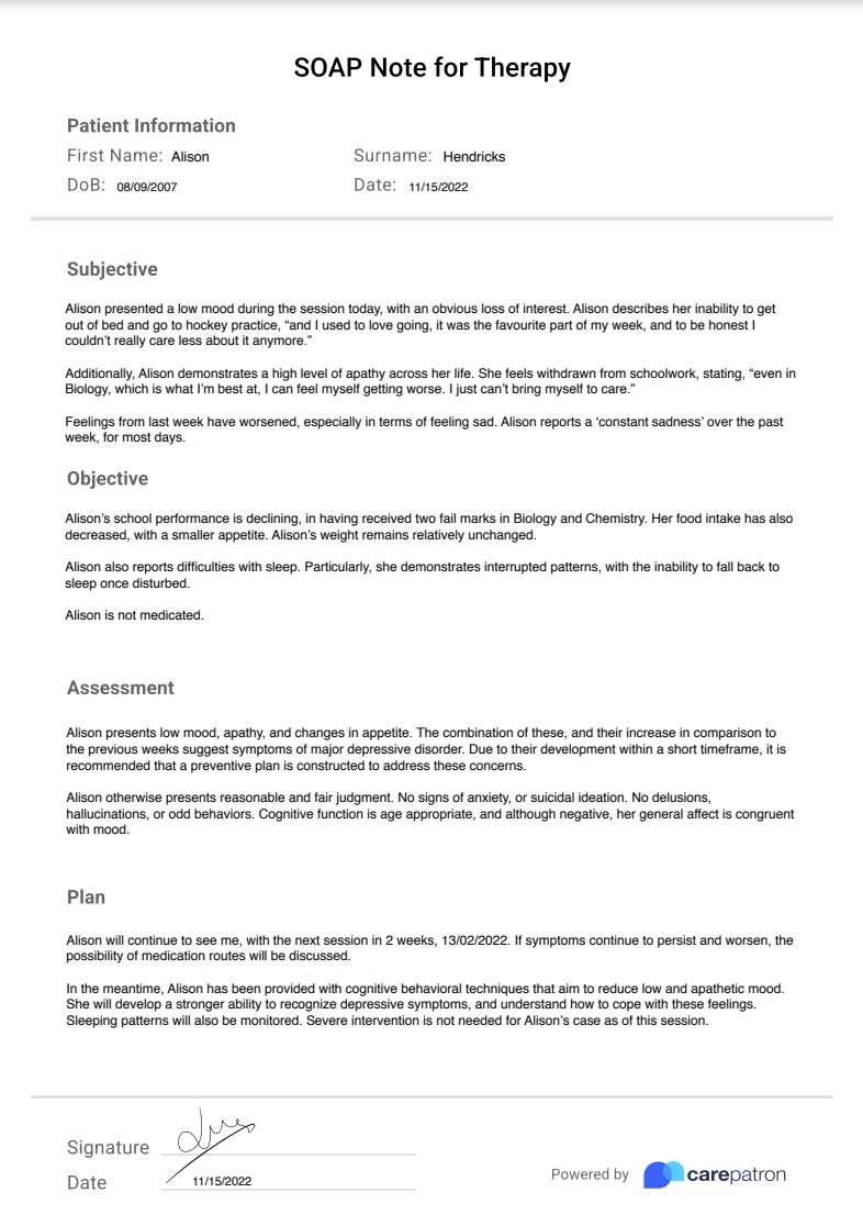 Therapy SOAP Note Example (sample)
