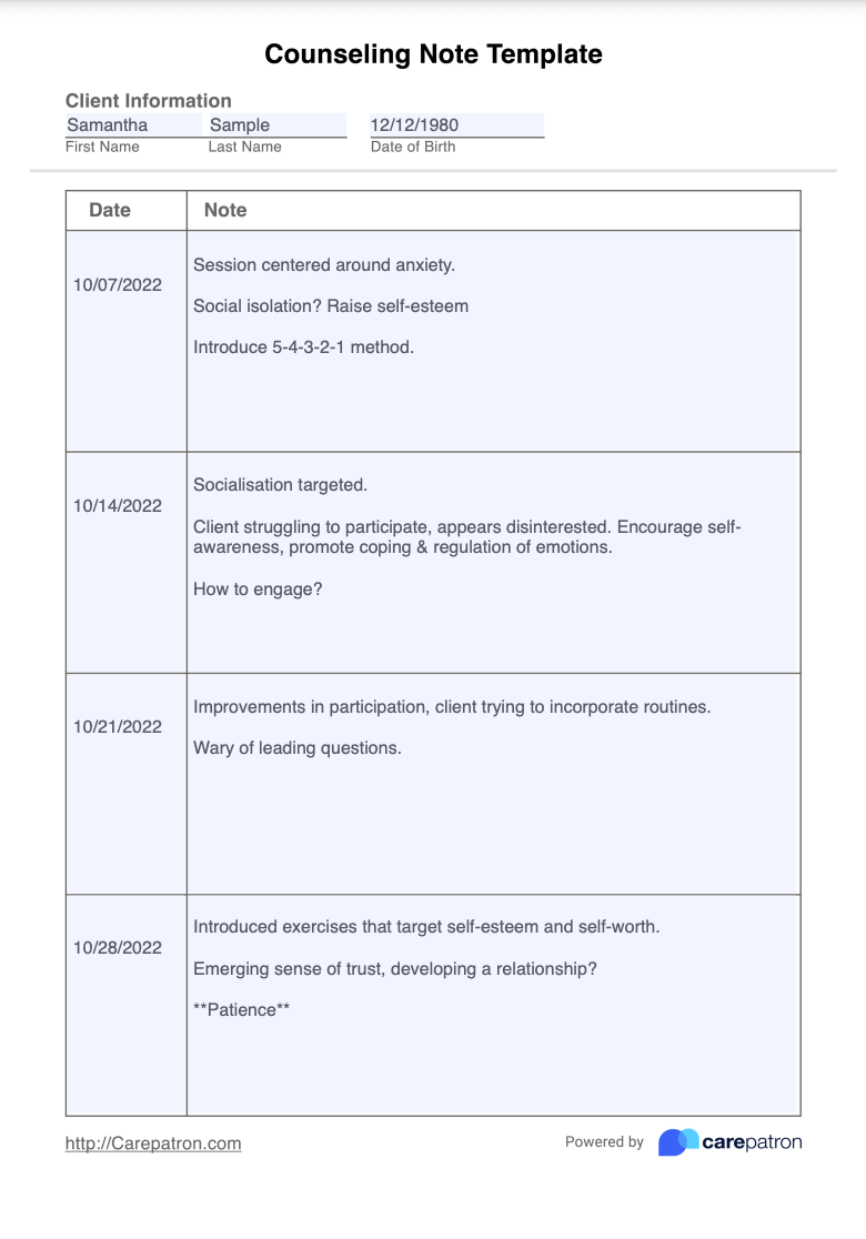 Counseling Note Example (Sample)