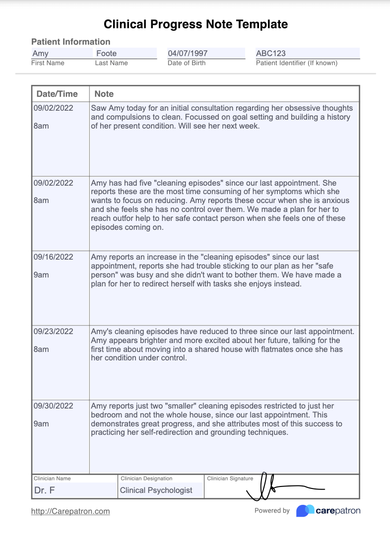 Clinical Progress Notes Example