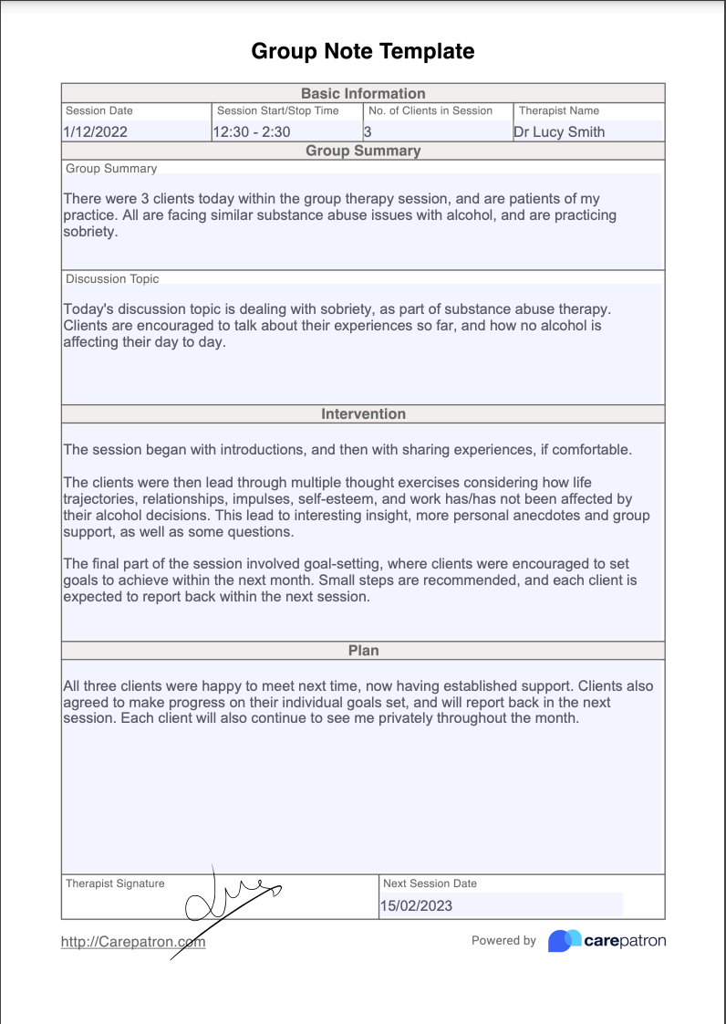 Group Notes Example (Sample)