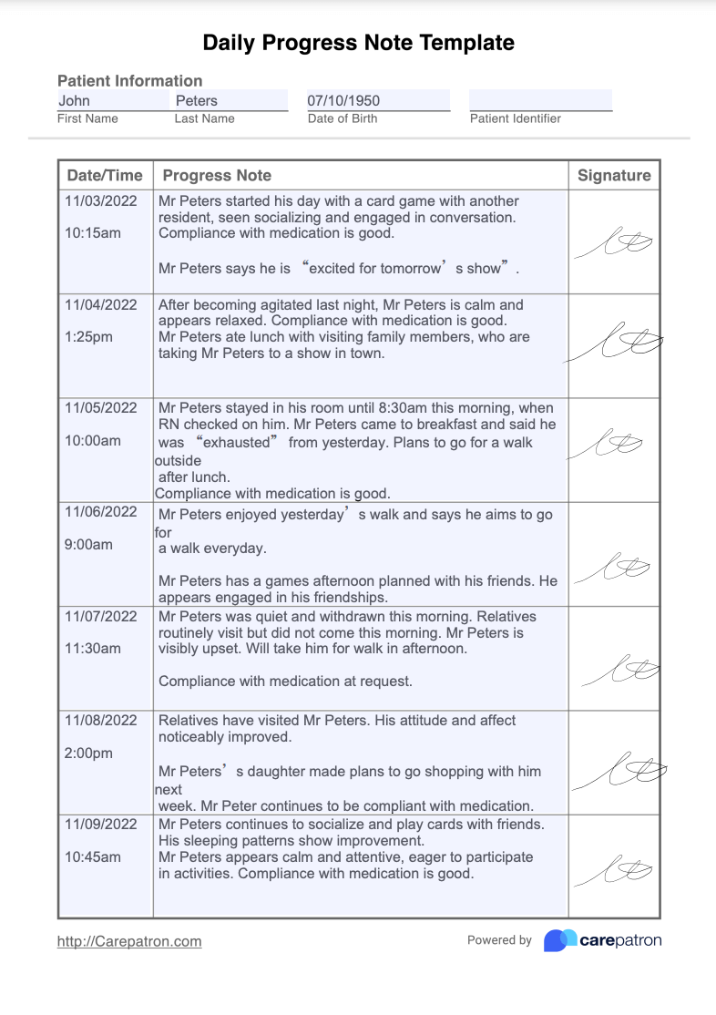 Daily Progress Note Example (Sample)