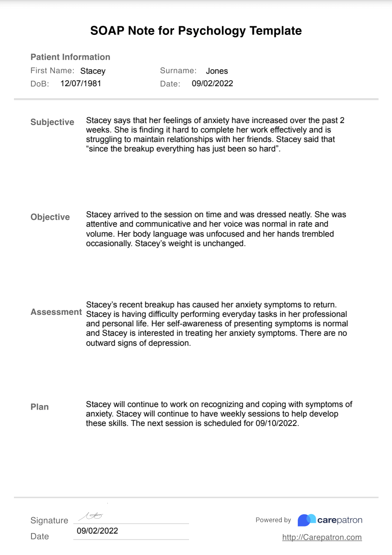 Psychology SOAP Note Example (sample)