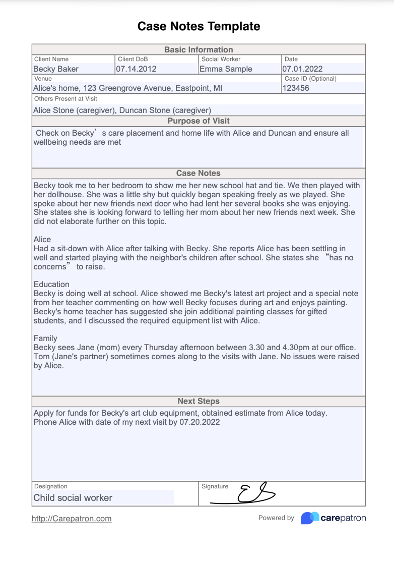 Case Notes Example