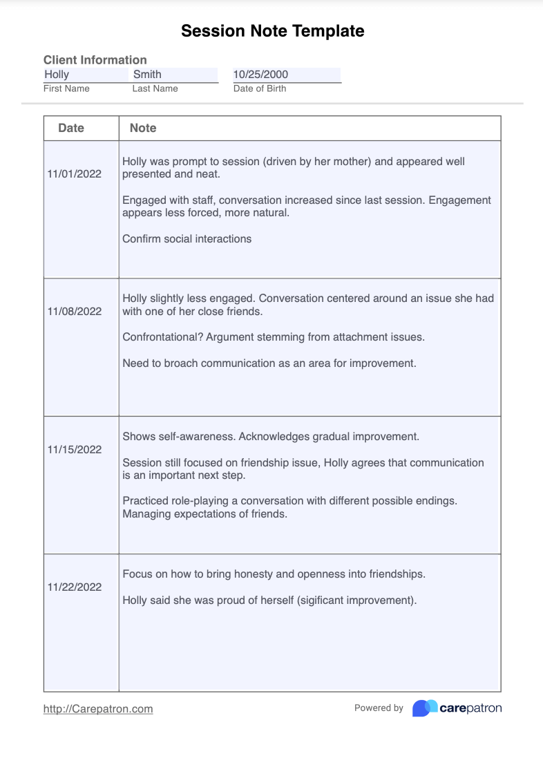 Session Notes Example