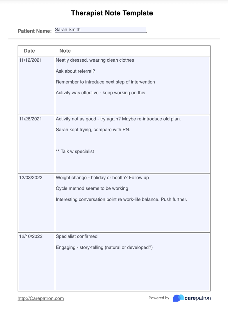 Therapist Notes Example (Sample)