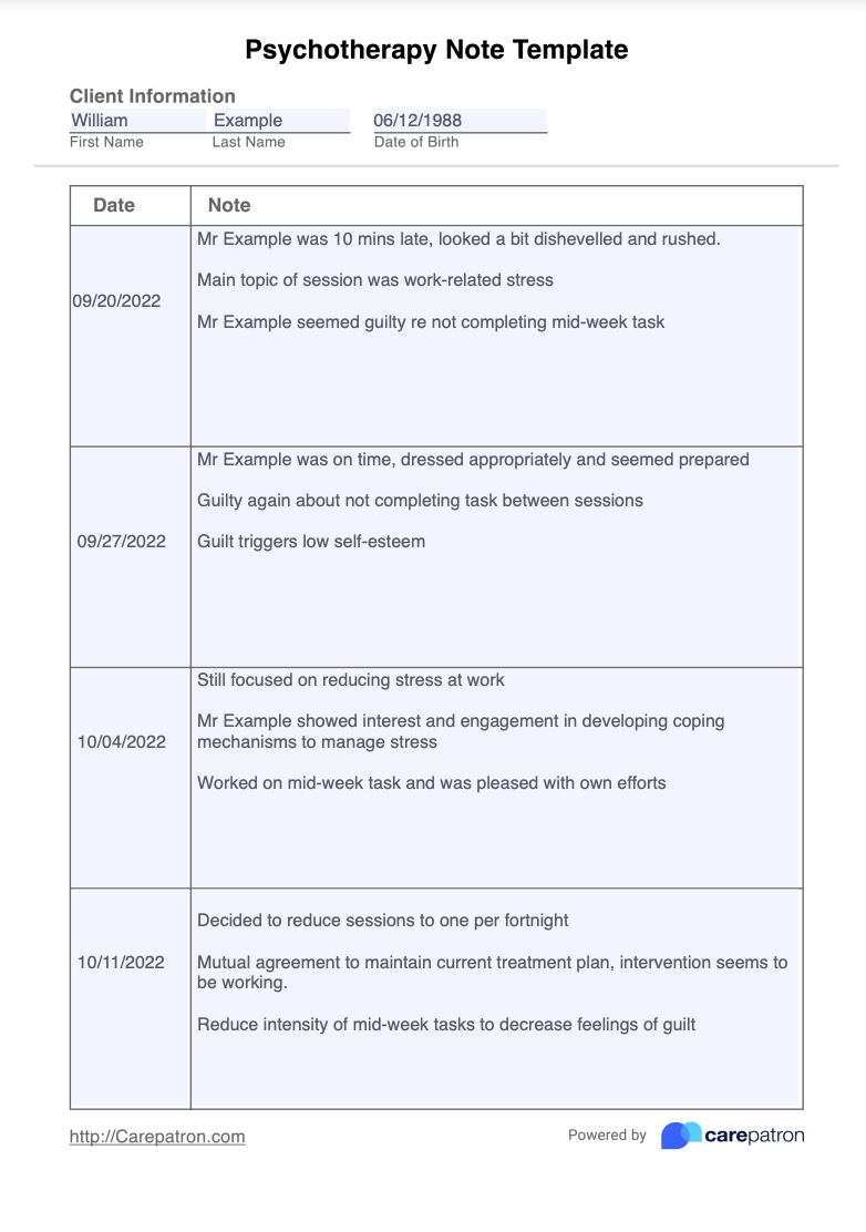Psychotherapy Note Example