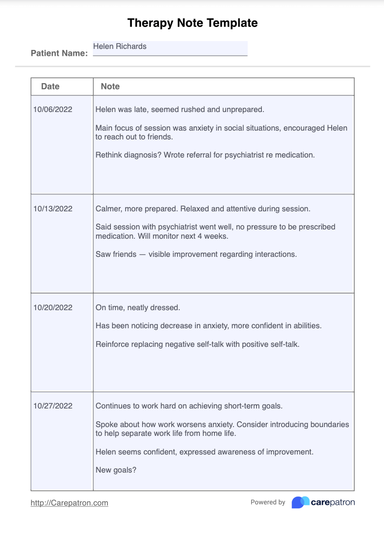 Therapy Notes Example (Sample)