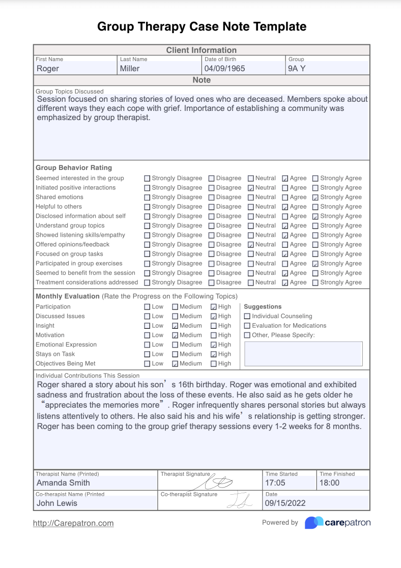 Group Therapy Case Notes Example (Sample)