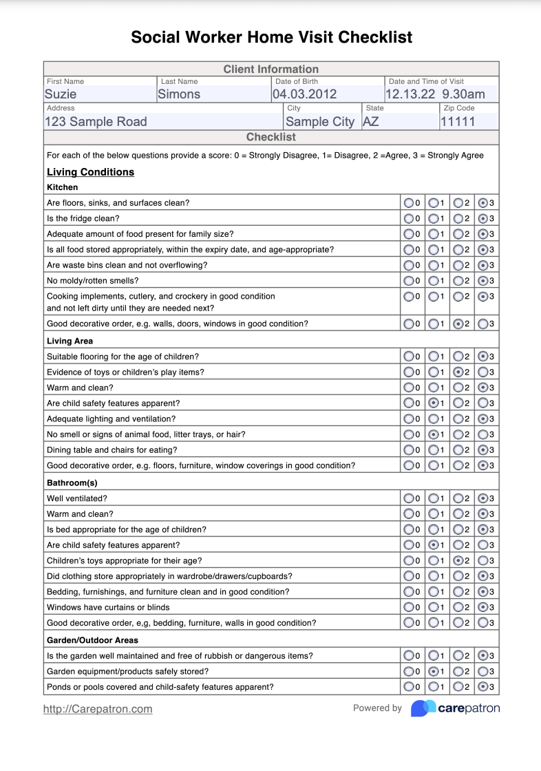 Social Worker Home Visit Checklist Example (Sample)