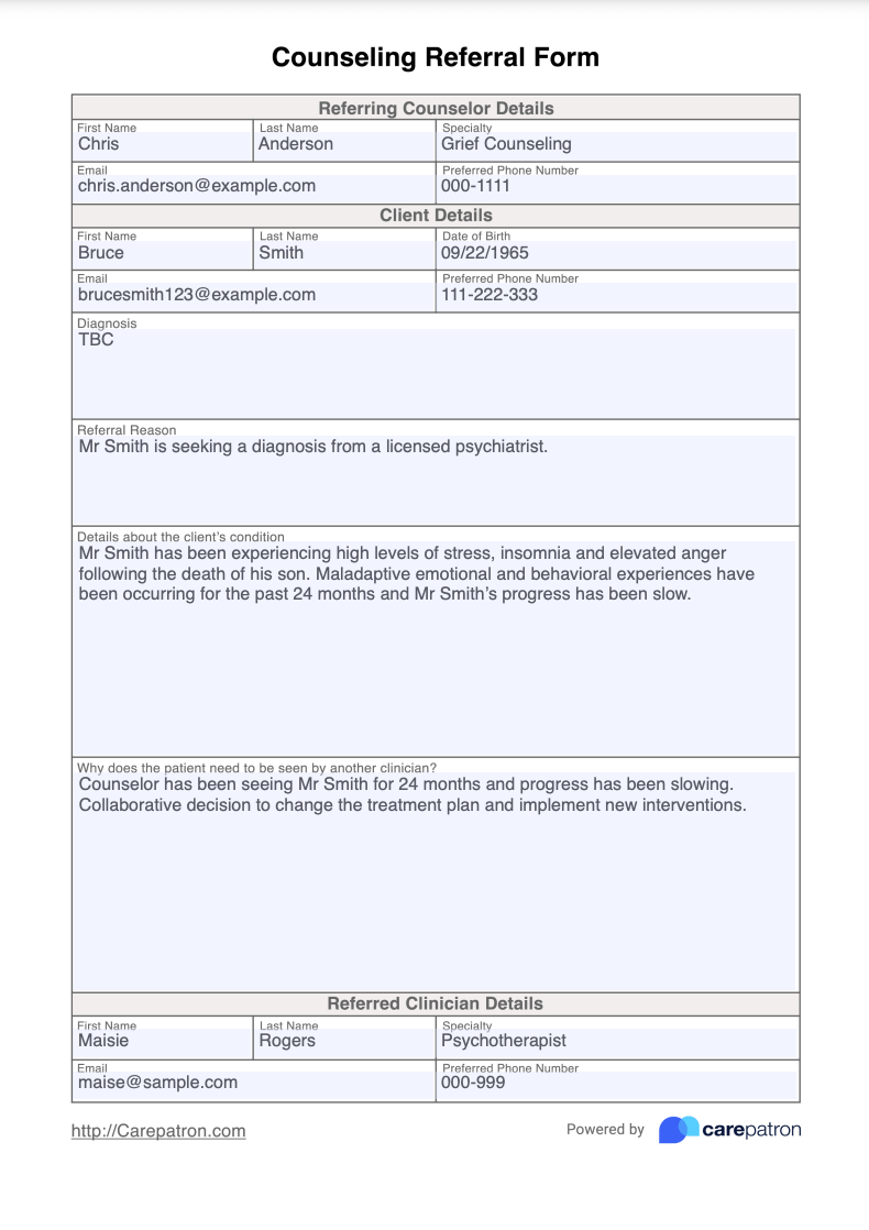 Counseling Referral Form Example (Sample)