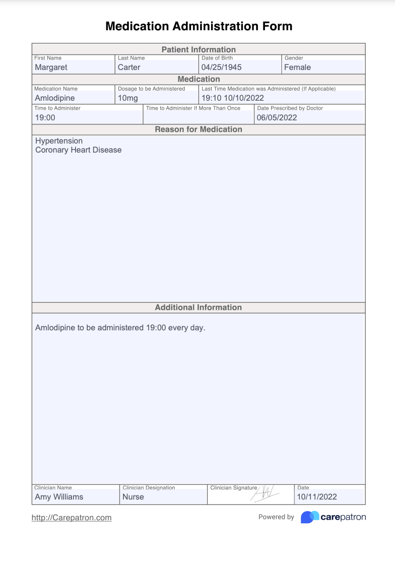Medication Administration Form Example (Sample)