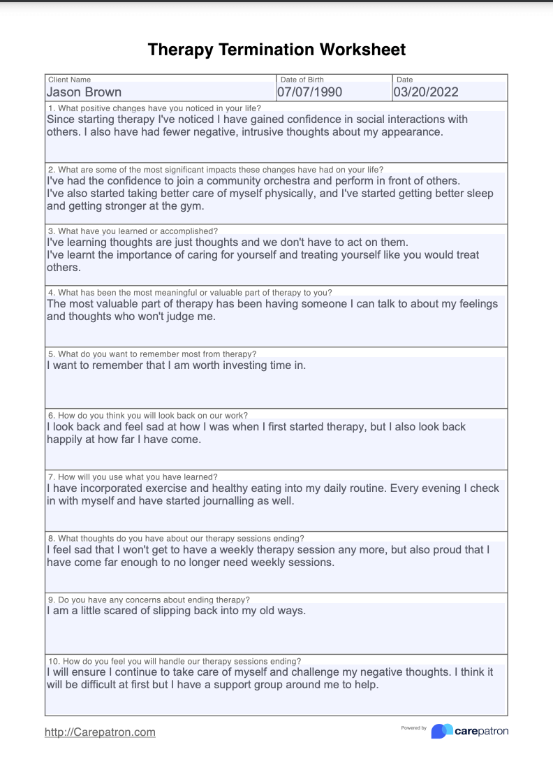 Therapy Termination Worksheet Example (Sample)