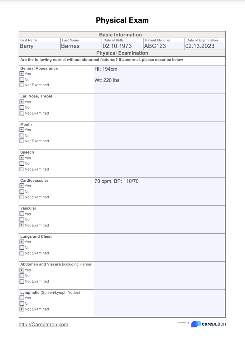 Physical Exam Example (Sample)