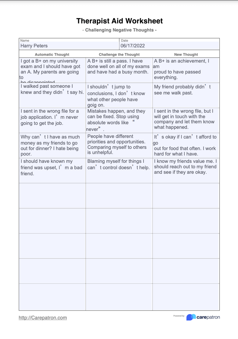 Therapist Aid Worksheet Example (Sample)