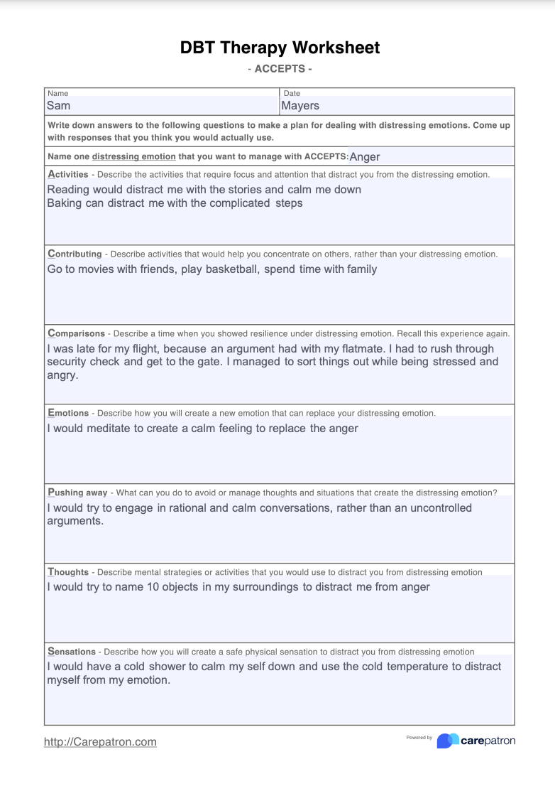 DBT Therapy Worksheet Example (Sample)