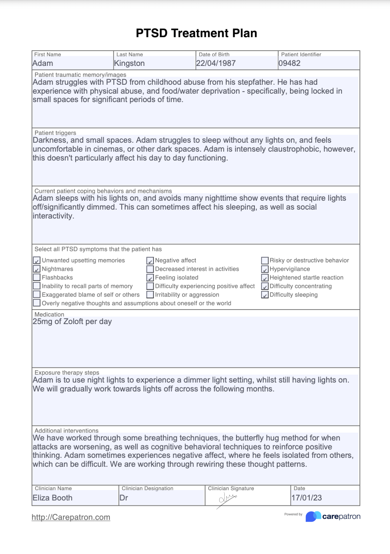 PTSD Treatment Plan Example (Sample)