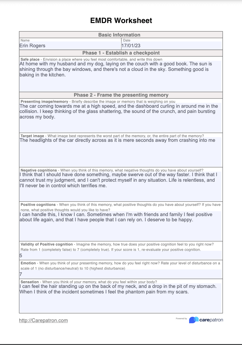 EMDR Worksheet Example (Sample)