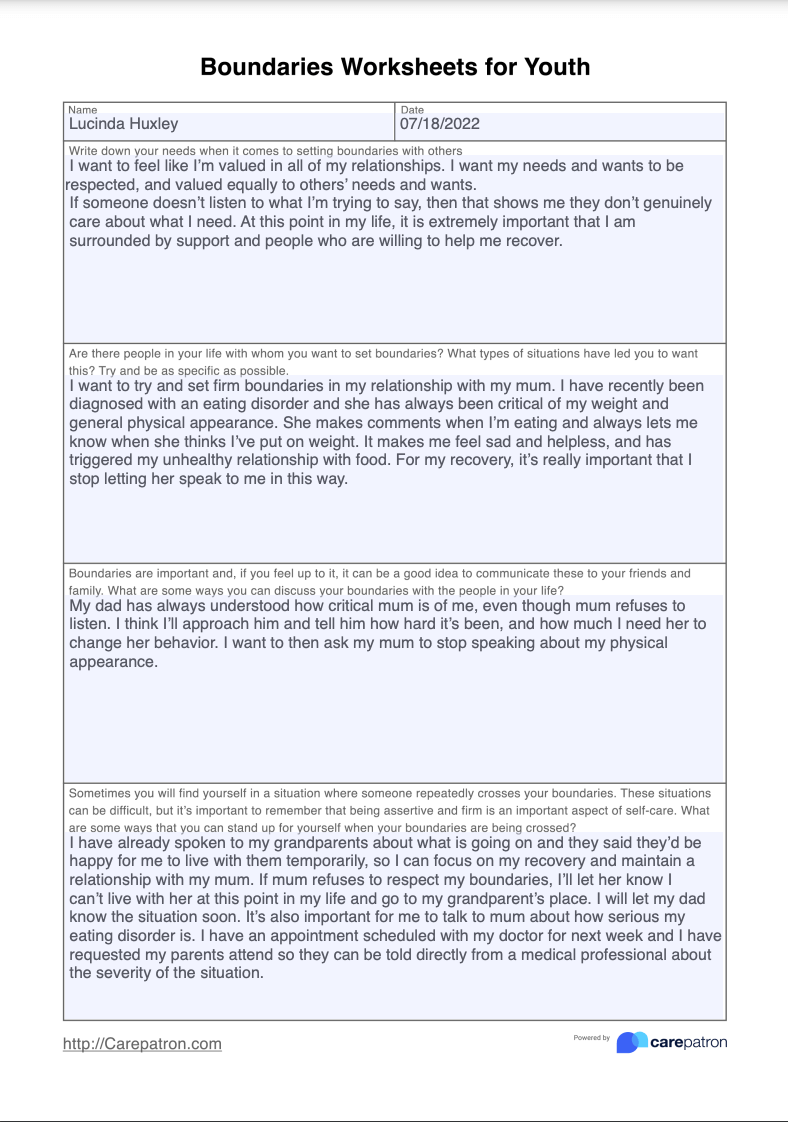 Boundaries Worksheet Example (Sample)