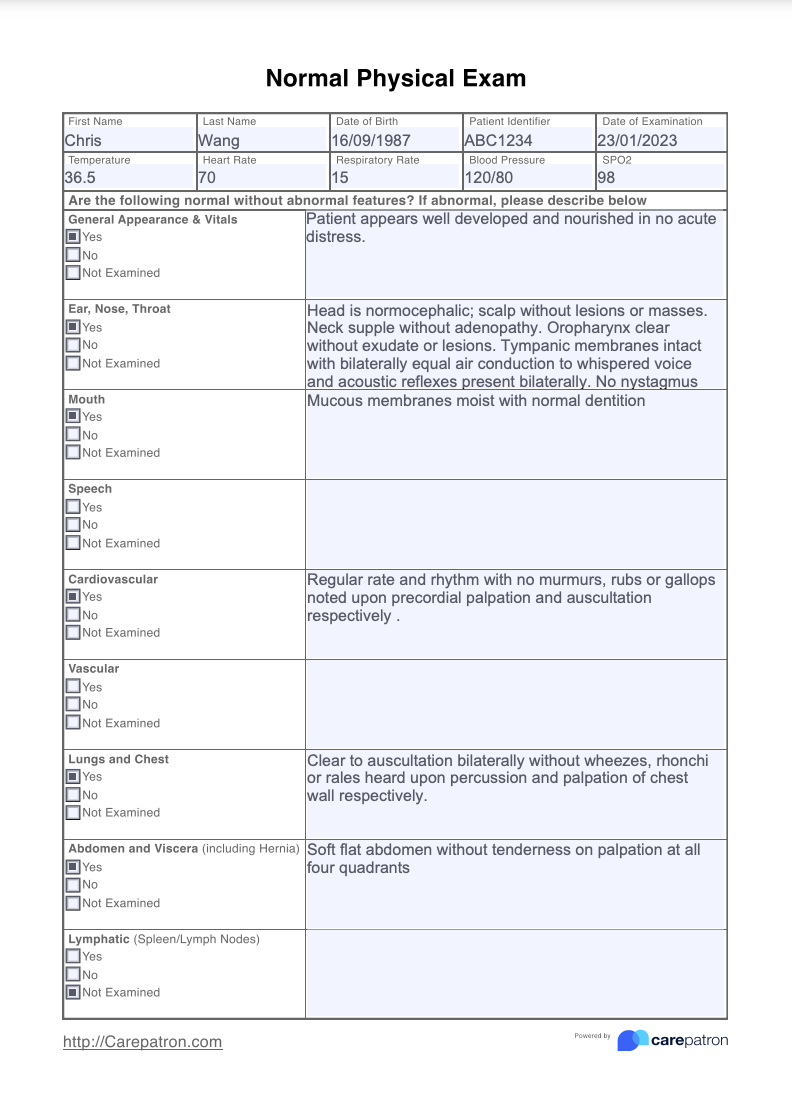 Normal Physical Exam Example (Sample)