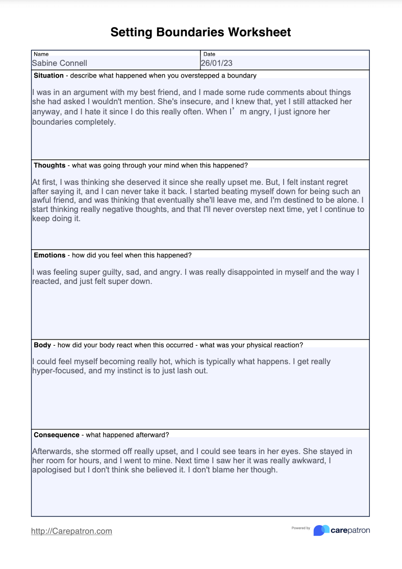 Boundaries Worksheet Example (Sample)
