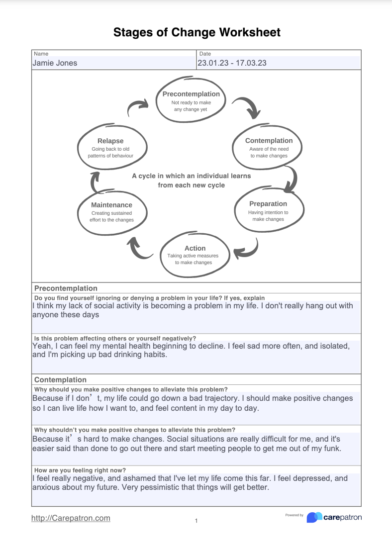 Stages Of Change Worksheet Example (Sample)
