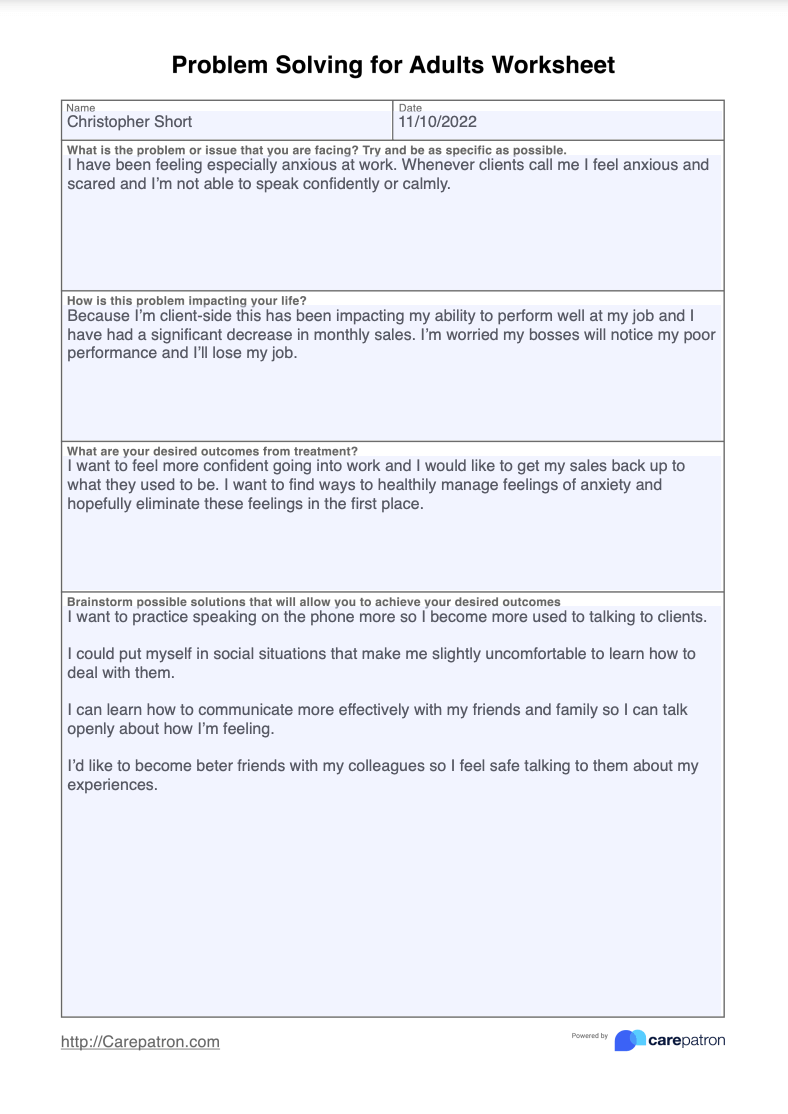 Problem Solving For Adults Worksheet Example (Sample)
